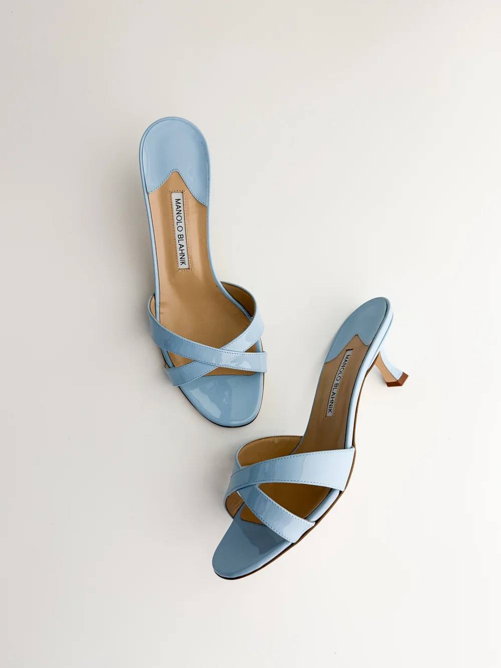 Manolo Blahnik Blue Patent Leather Sandal Heels (US 9 / IT 39